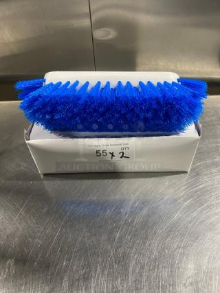 Ecolab commercial white deck brush with blue bristles, dual surface, new in box.