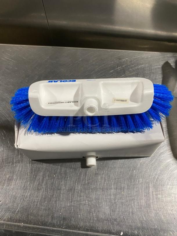 Ecolab dual surface deck brush, white with blue bristles, new in box. Features labeled Ecolab branding.