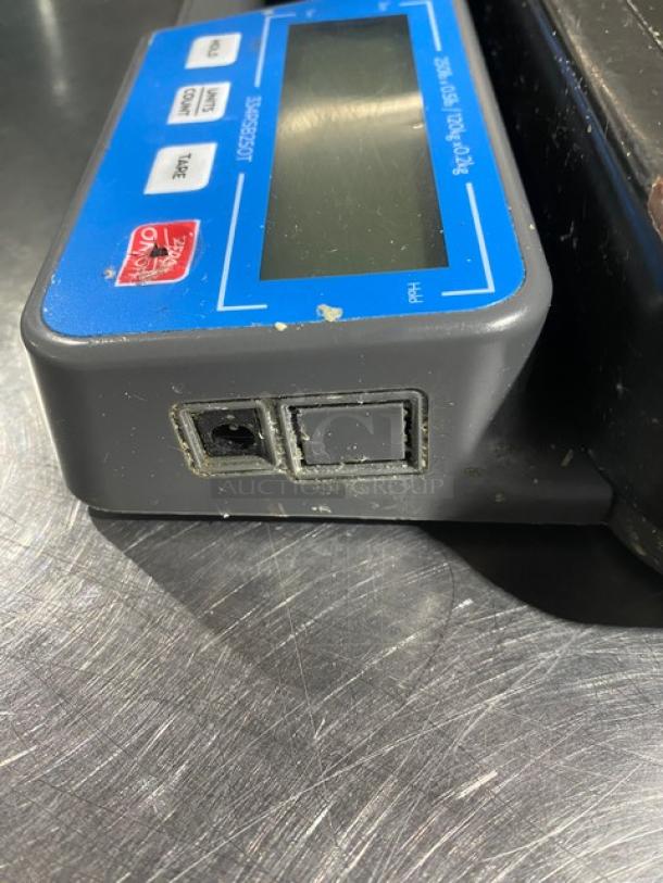 Ava Weigh 250 lb. digital receiving scale, Model 334RSB250T, fair condition, visible buttons and ports, SN: 23120851.