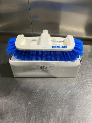 Ecolab commercial white dual surface deck brush with blue bristles, new in box, model 0570009, durability for heavy use.