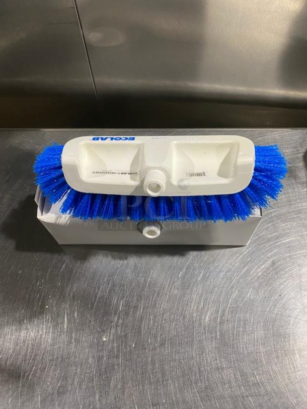 Ecolab commercial deck brush with white dual surface, blue bristles, and original packaging.