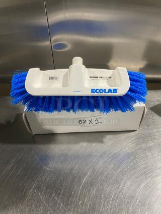 Ecolab dual surface deck brush with blue bristles, white handle, new in box, model label visible, bid doubles item quantity.