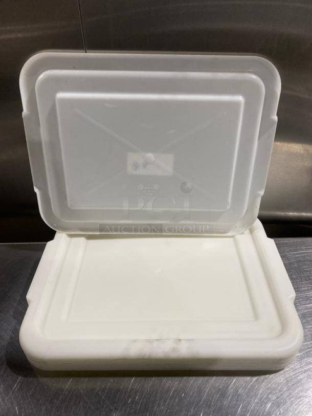 Commercial white rectangular food storage container with handled lid, dimensions 8X. Suitable for multiple uses.