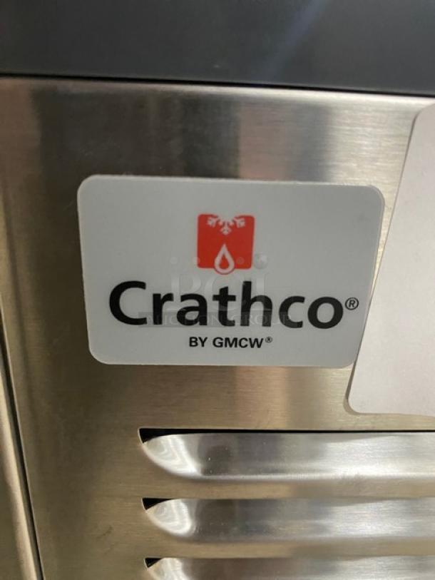 Crathco stainless steel refrigerated beverage dispenser, model CS2E1D16, 2018, electric, 120V, Crathco label visible.