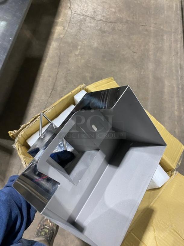 American Eagle stainless steel meat cutting attachment, new in box. Features durable construction for commercial use.