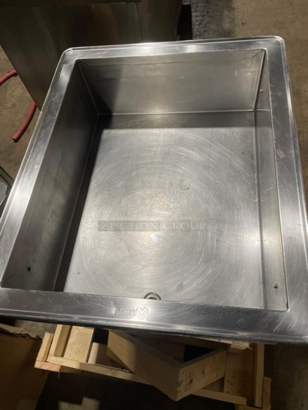 Atlas Metal stainless steel electric-powered single well refrigerated drop-in cold unit, in used condition.