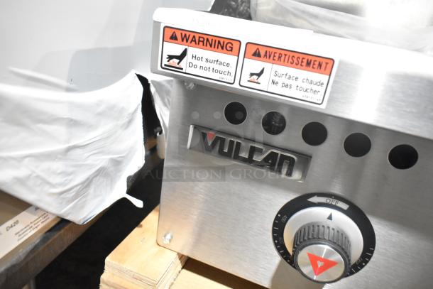BRAND NEW Vulcan VCRG36-T1 36" countertop griddle, stainless steel, natural gas, 75,000 BTU, with snap-action thermostatic controls.