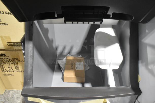 BRAND NEW SCRATCH AND DENT! Manitowoc B320 stainless steel ice bin, 210 lb capacity. Includes scoop and box inside.