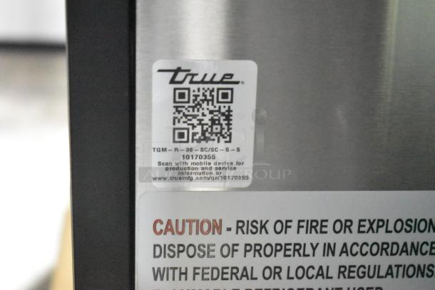 Brand new 2021 True TGM-R-36-SC/SC-S-S Full Service Bakery Case. QR code for service info, 115V, 1 Phase.