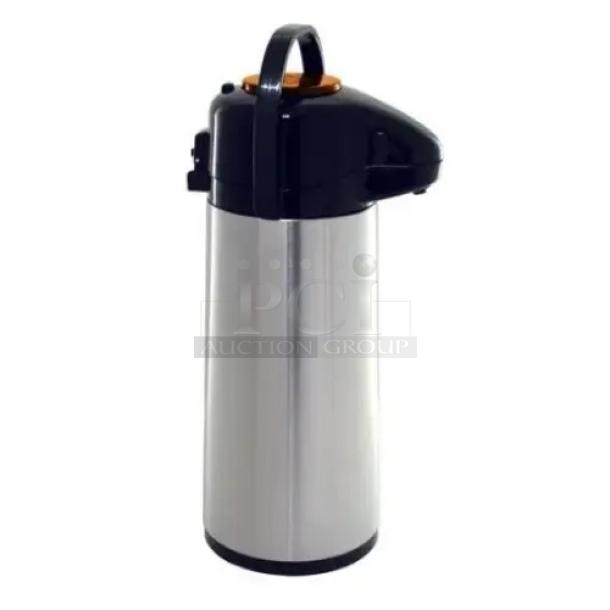 Two boxes of 6 new Update NVAL-22BK 2.2L stainless steel Val-U-Air coffee air pots with push-button.