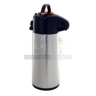 Two boxes of 6 new Update NVAL-22BK 2.2L stainless steel Val-U-Air coffee air pots with push-button.