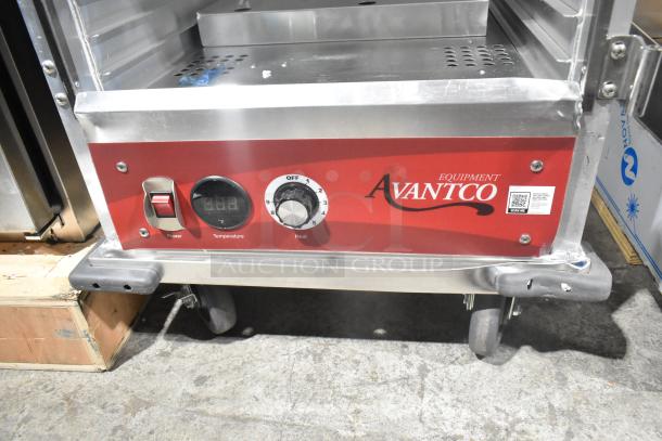 Avantco 177HTIS1812 heated holding cabinet with solid door, temperature control, 120V, on commercial casters.