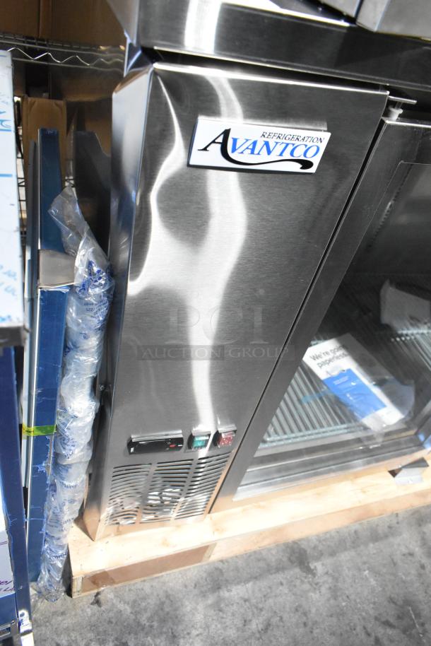 Brand new Avantco 178UBB4GHCS stainless steel commercial back bar refrigerator. Right side glass door damaged.