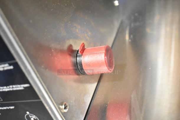 Cooking Performance Group FCPG15 natural gas fryer, red knob detail, scratch and dent condition, 26,500 BTU.