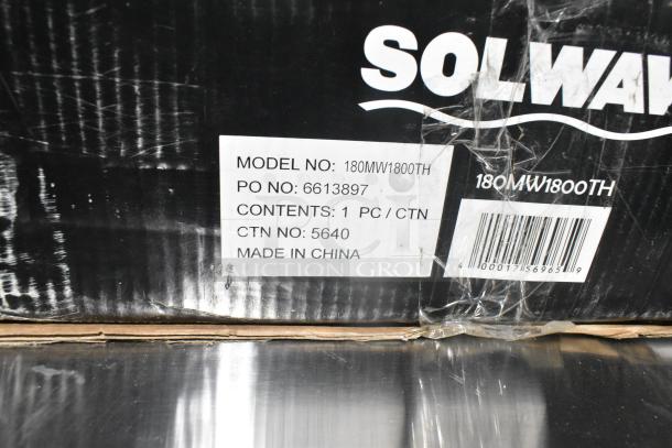 Brand new Solwave 180MW1800TH commercial microwave, 1.2 cu. ft., stackable, 208/240V, push-button controls, minor dents.