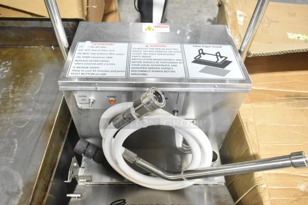 BRAND NEW Fryclone Stainless Steel Oil Filtration System, commercial casters, scratch and dent, detailed use instructions.