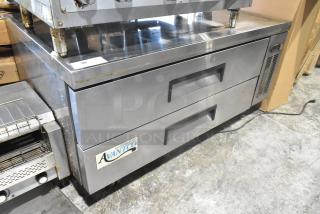 Avantco Stainless Steel 2 Drawer Chef Base on Casters, 115V, 1 Phase, commercial use, features visible brand label.