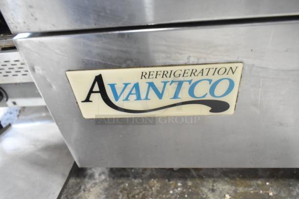 Avantco stainless steel commercial 2-drawer chef base on casters, 115V, 1 phase. Features Avantco branding.
