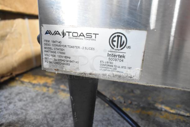 AvaToast CTA7001 stainless steel commercial conveyor toaster oven, 120V, ETL listed label visible, model CTA7001.
