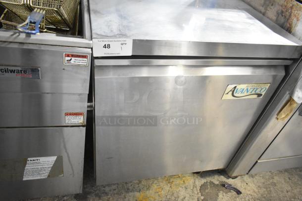Avantco 178SSWT27FHC stainless steel single door undercounter freezer on casters; commercial use, 115 volts, 1 phase.