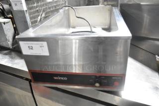 Winco FW-S500 stainless steel commercial countertop food warmer, model FW-S500, 120 volts, 1 phase, front view.