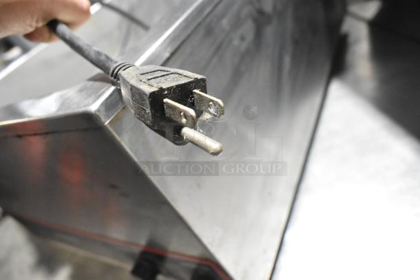 Winco FW-S500 stainless steel commercial countertop food warmer, 120V, 1 phase, shown with power cord and plug.