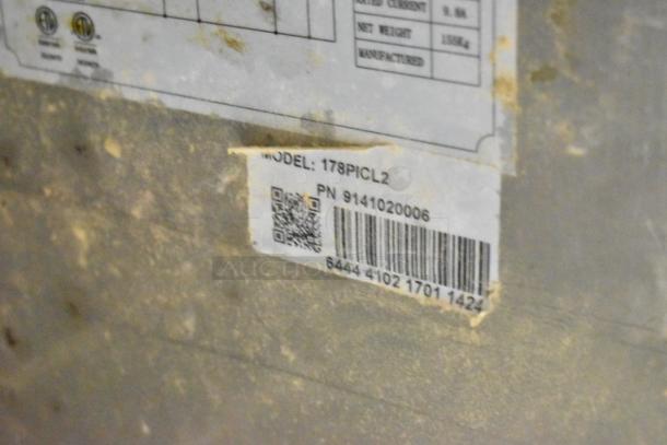 Avantco 178PICL2 stainless steel pizza prep table label with model number and QR code. 115 Volts, 1 Phase.