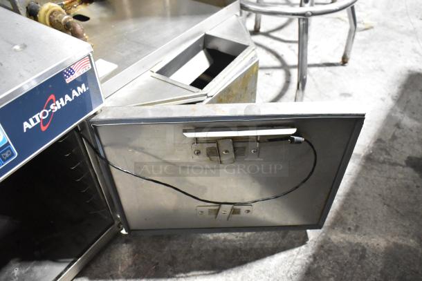 Alto Shaam 300-TH/III stainless steel commercial oven, shown open. "Made in USA" sticker visible. 120V, 1 phase.