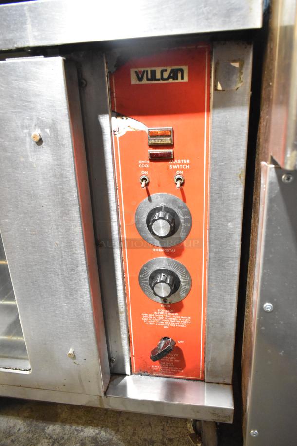 Vulcan stainless steel commercial gas convection oven, half size, control panel with thermostat and timer, used condition.