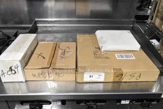 Boxes of 3 Brand New Scratch and Dent items: Update ACS-4 Cone Holder, Update PS-16 Pizza Screens, WPBB-40 Brushes.