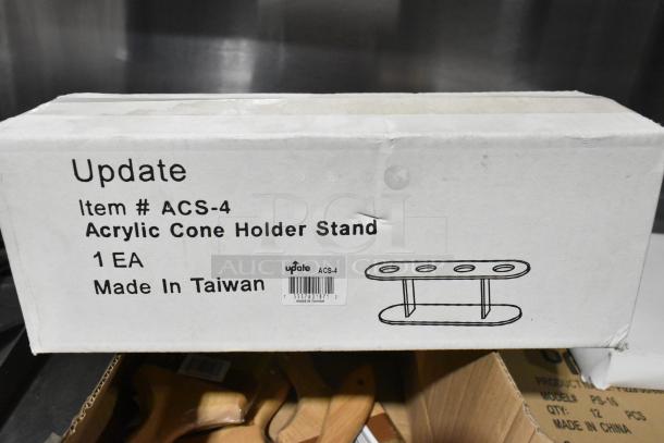 Box with Update ACS-4 Acrylic Cone Holder Stand, labeled "1 EA Made in Taiwan." Visible markings include a barcode and item illustration.