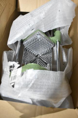 Brand new Update FFC-25 French Fry Cutter in packaging. Scratch and dent condition. Includes metal grid and frame.