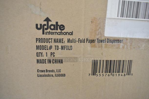 Update TD-MFOLD paper towel dispenser box with product details and barcode. Brand new, made in China.