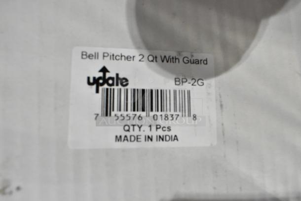 Label showing Update BP-2G model, 2 Qt stainless steel pitcher with ice guard, made in India. New condition.