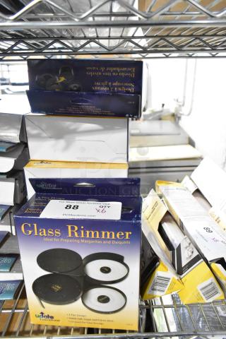 6 brand new Update GR-3T Glass Rimmer boxes. Features 3-tier design for salt, sugar, and citrus juice. Ideal for cocktails.