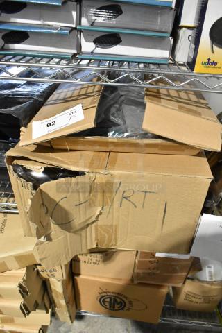 Two boxes labeled "PC-1/RT" containing new Update PC-1/RT roll-top pan covers and Focus FPMB18SGN brackets, shelf-ready.