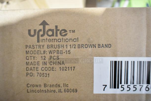 Box with label for Update International WPBB-15 Pastry Brush, 12 pieces, made in China, item code 70531, Crown Brands.