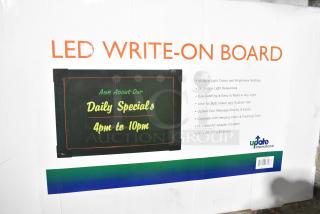 5 new Update LEDMB-2028 LED Write On Boards, 28"x20". Features multiple light colors, sequences, and includes AC adapter.