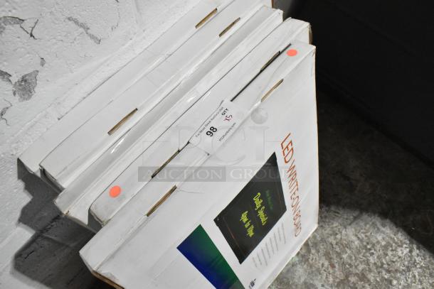 5 brand new Update LEDMB-2028 LED write-on boards in boxes, auction quantity label visible.
