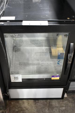 2023 True GDM-05-HC 24" countertop display fridge, black metal, glass door, front access. 115V, 1 phase, commercial use.