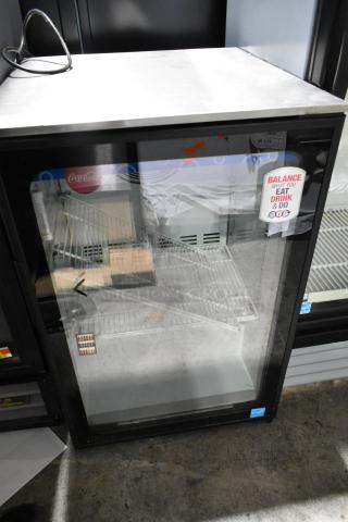 Imbera EVC04 metal commercial single door mini cooler merchandiser with poly-coated racks, 115V, 1 phase.