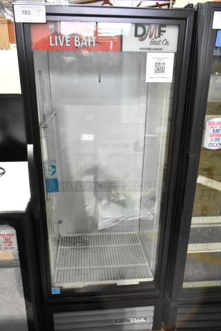 2025 True GDM-12-HC single door reach-in cooler, glass front, metal exterior, poly-coated racks, 115V, 1 phase.