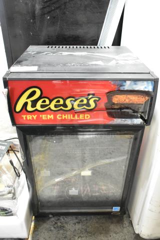 2019 IDW G-6-C234B metal mini cooler merchandiser, 115 volts, 1 phase, Reese's branding, used condition.
