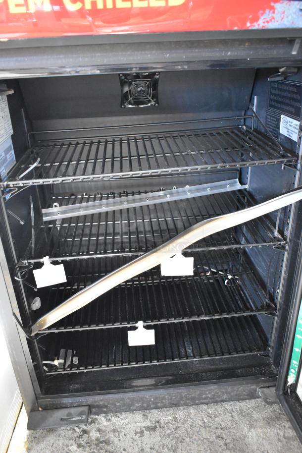 2019 IDW G-6-C234B commercial mini cooler merchandiser, metal, 115V, 1 phase, interior shelves, open door view.