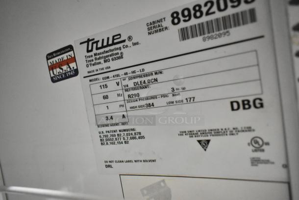 Label of 2017 True GDM-41SL-48-HC-LD cooler; 115V, 1 Phase, R290 refrigerant; made in USA; serial no. 8982090.