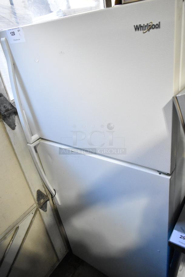 2022 Whirlpool WRT314TFDW03 refrigerator with freezer, white, 115V, 1 phase, minor exterior wear, clear branding.
