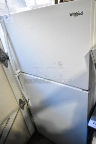 2022 Whirlpool WRT314TFDW03 refrigerator with freezer, white, 115V, 1 phase, minor exterior wear, clear branding.