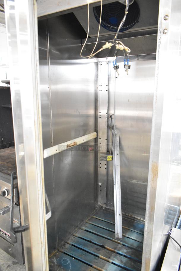 Baxter PC151DD stainless steel roll-in rack proofer, 208/240V, 1 phase, visible wiring, industrial use, good condition.