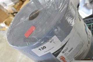 Brand new Kimberly Clark Wypall X80 roll of towels, wrapped in plastic. Scratch and dent condition. Label visible.