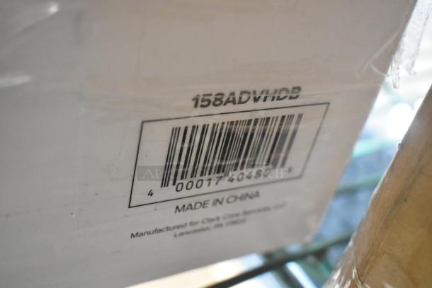 Box with barcode and text, "158ADVHDB," "Made in China," for Clark Clean Services, indicating a new item.